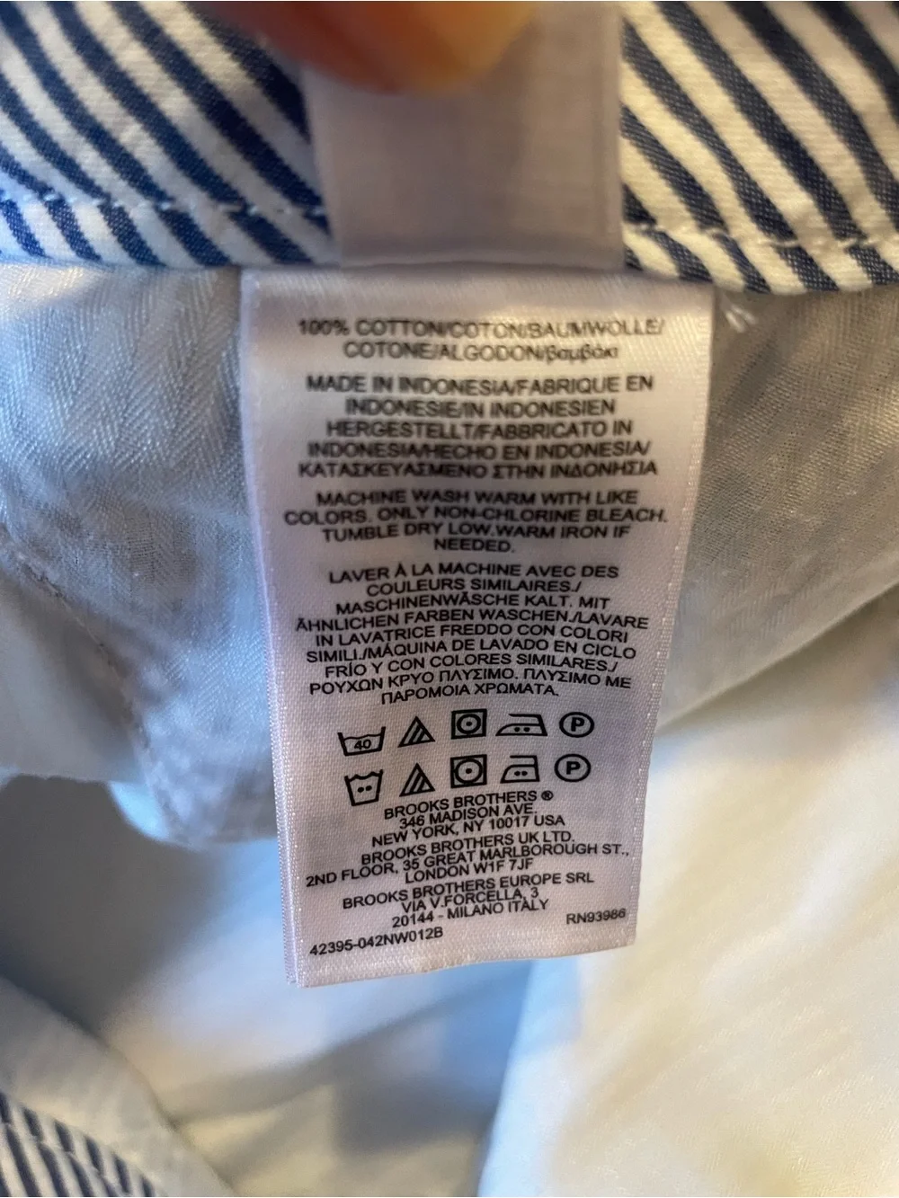 Brooks Brothers Clark Fit Seersucker Pants Mens 35x30 Blue White Stripe Cotton